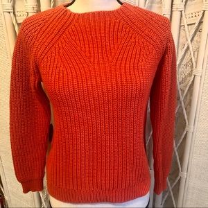 J . CREW Sweater Tangerine Orange Chunky Mixed Stitch Rib Knit Pullover Small